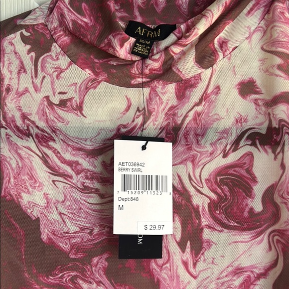 Fitted sheer Pink Long Sleeve Blouse with Mock Neck Collar - Picture 2 of 2